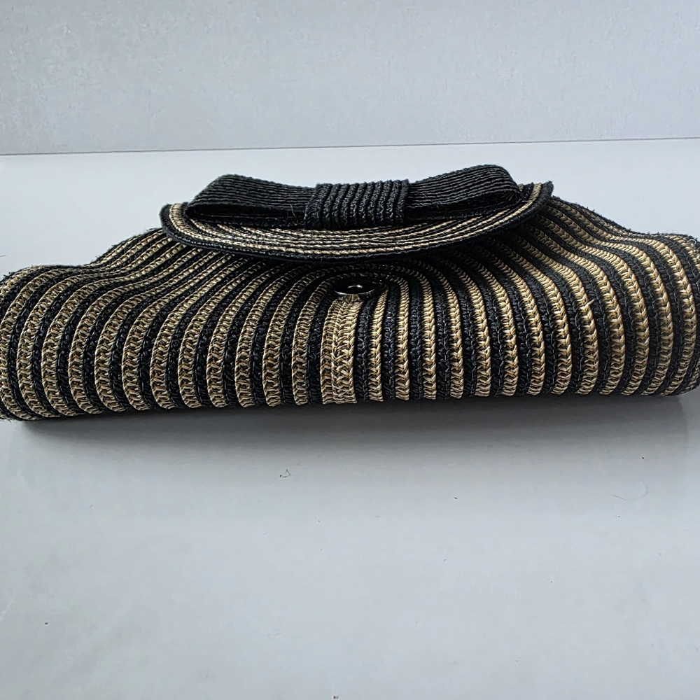 Vintage Black Tan Olive Woven Clutch Crossbody Straw Resort Bag - Picture 8 of 8